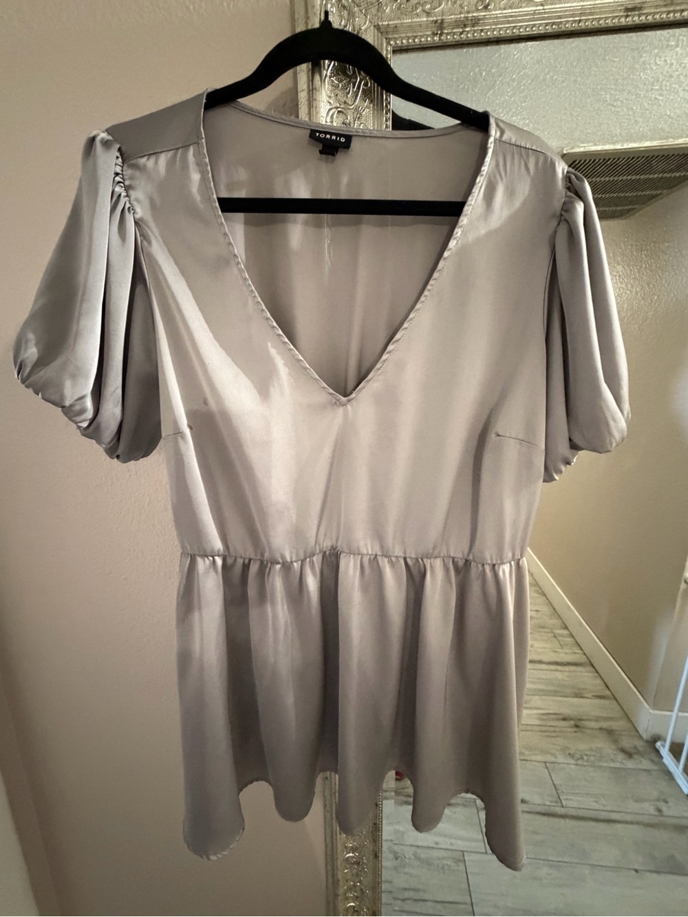 torrid Silver Satin V-Neck Peplum Blouse